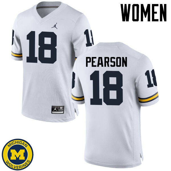 Womens University of Michigan #18 AJ Pearson White Alumni Jersey